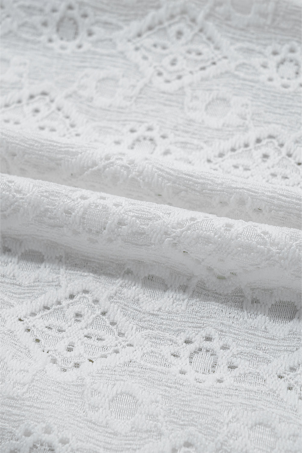 White Lace Puff Sleeve V Neck Button Up Shirt