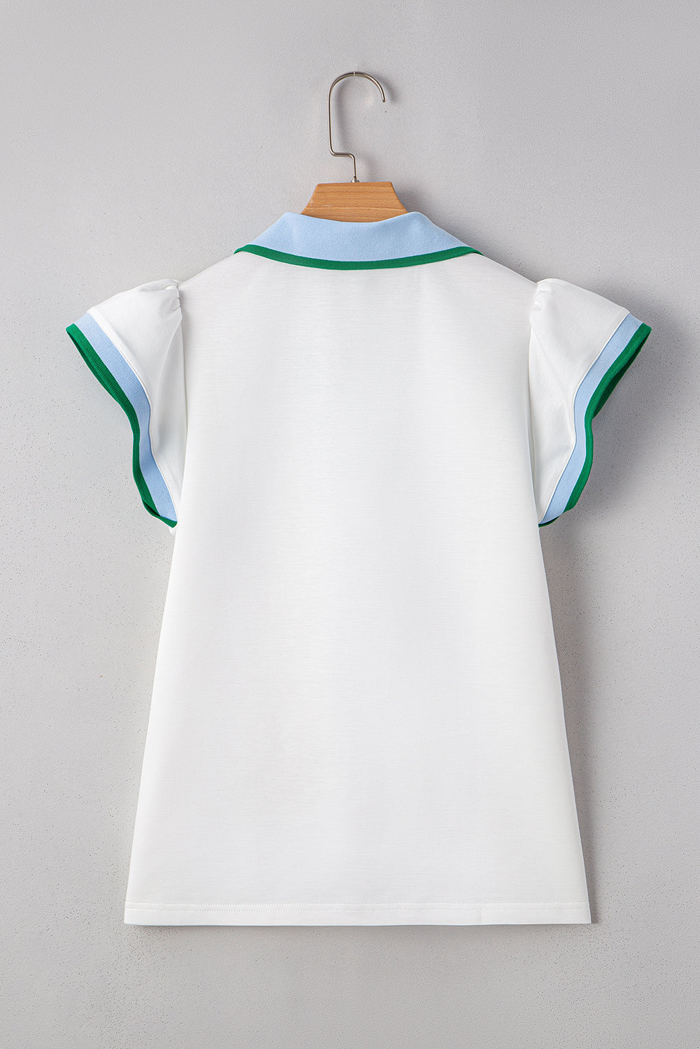 White Colorblock Edge Cap Sleeve Collared Top 2 Piece Skirt Set