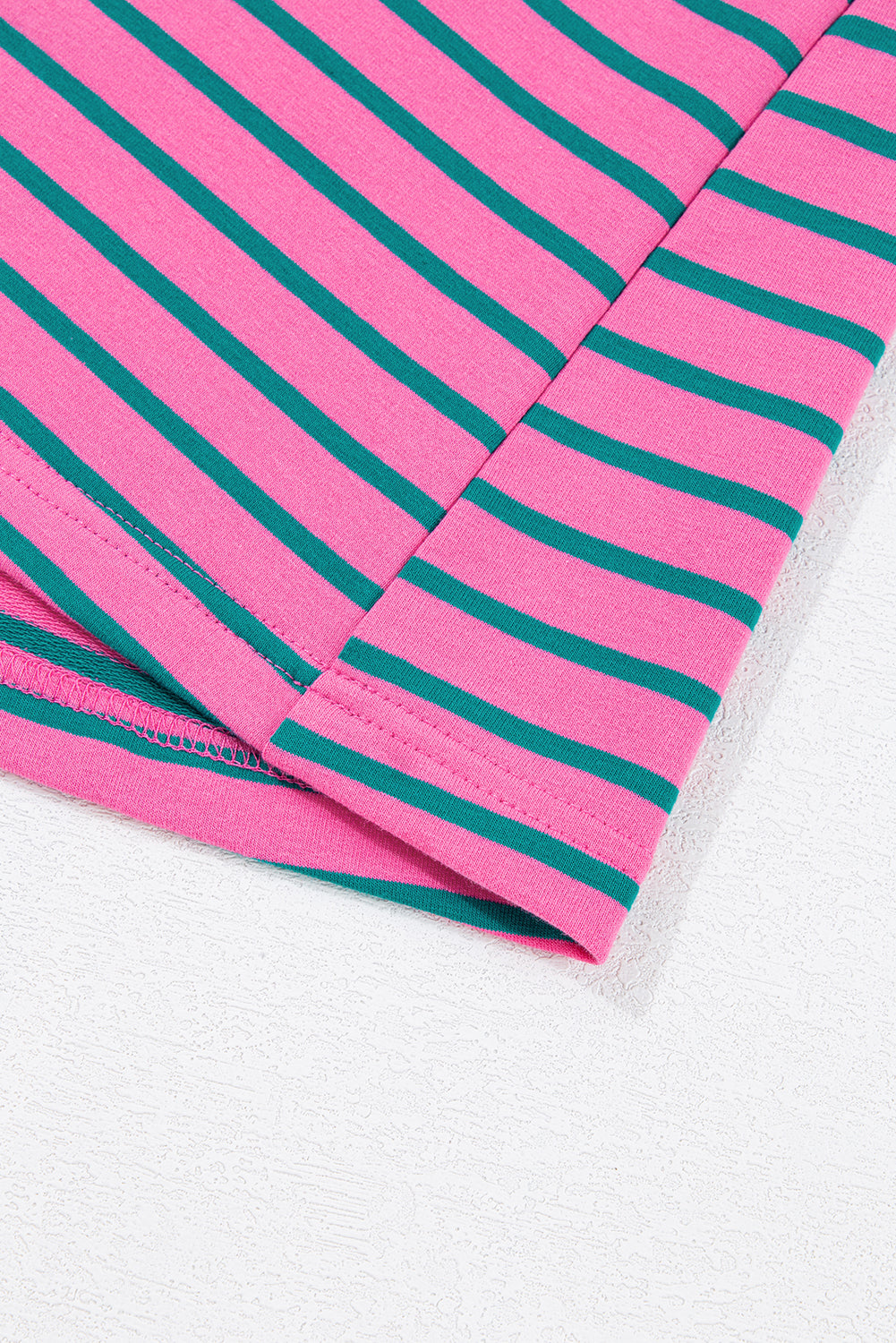 Pink Stripe Collared V Neck Puff Sleeve T Shirt Dress