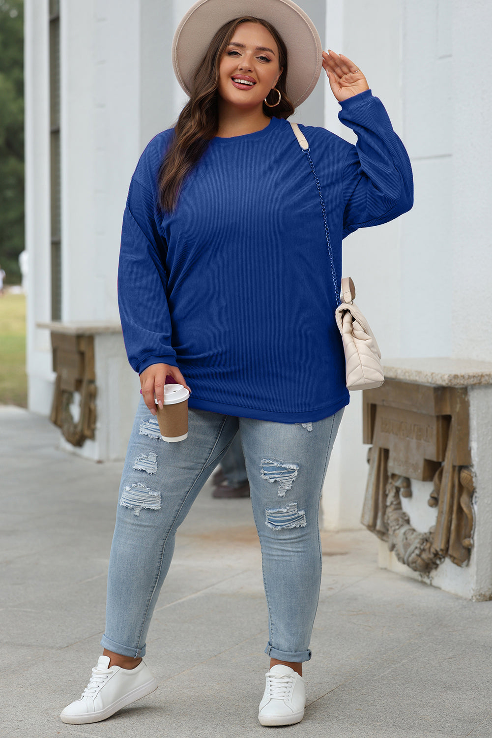 Grass Green Ribbed Corded Oversized Sweatshirt