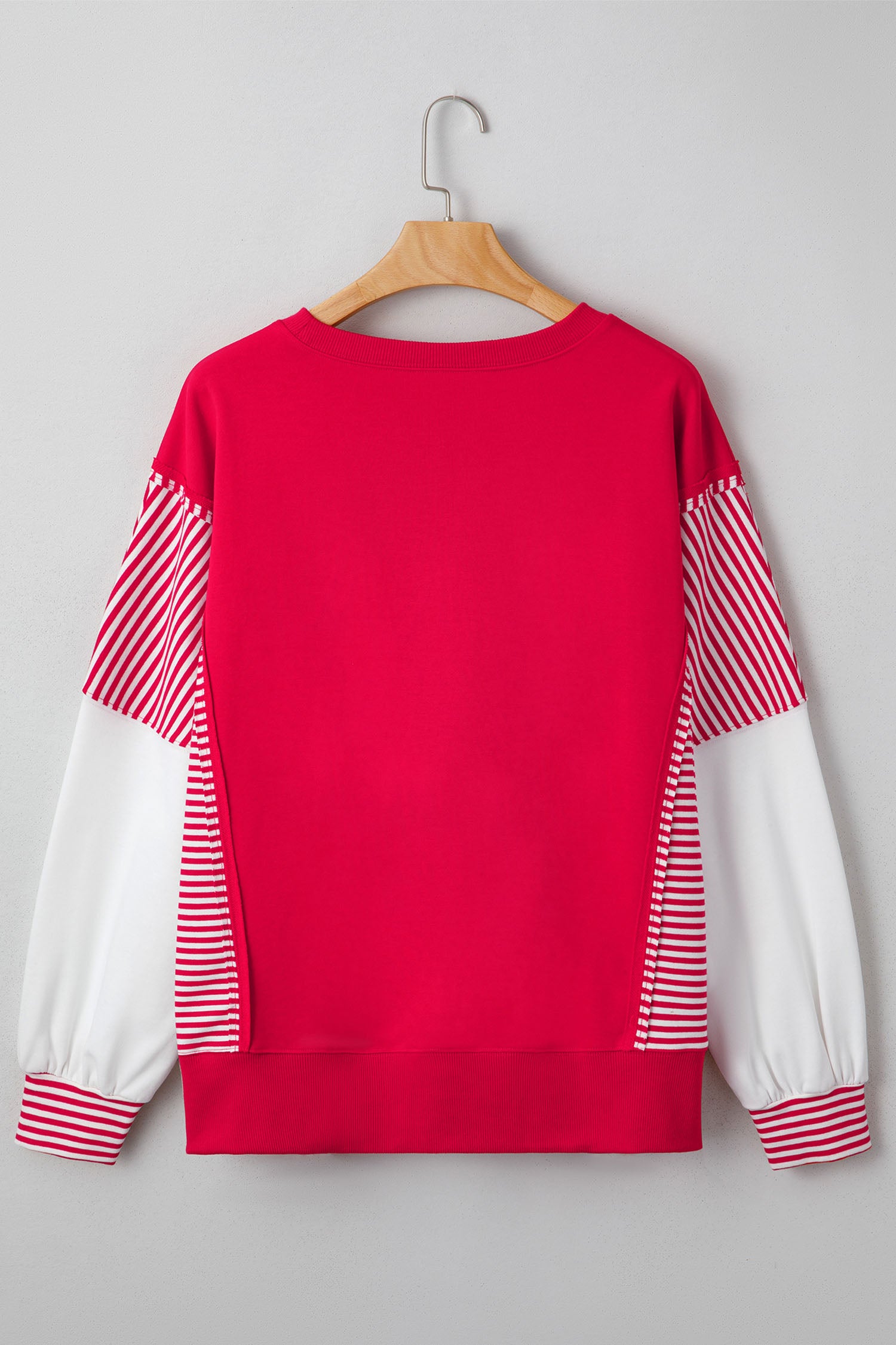 Fiery Red Valentines Day Slogan Sequin Heart Graphic Striped Color Block Patchwork Sweatshirt