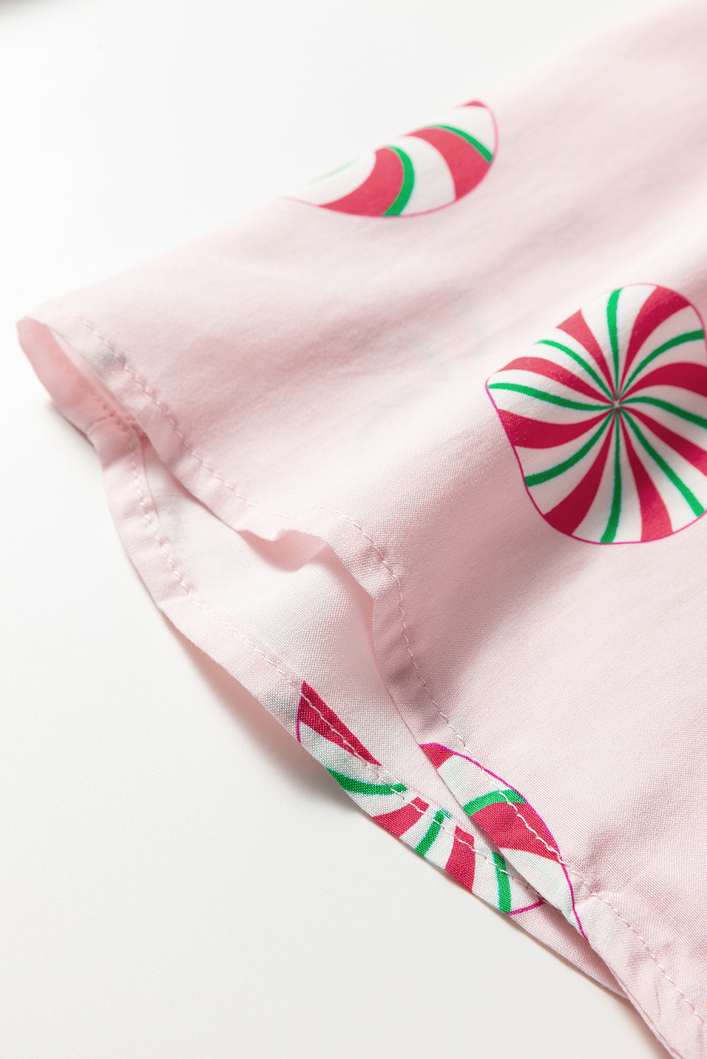 Green Christmas Candy Contrast Trim Bow Knot Silky 2pcs Pajama Set