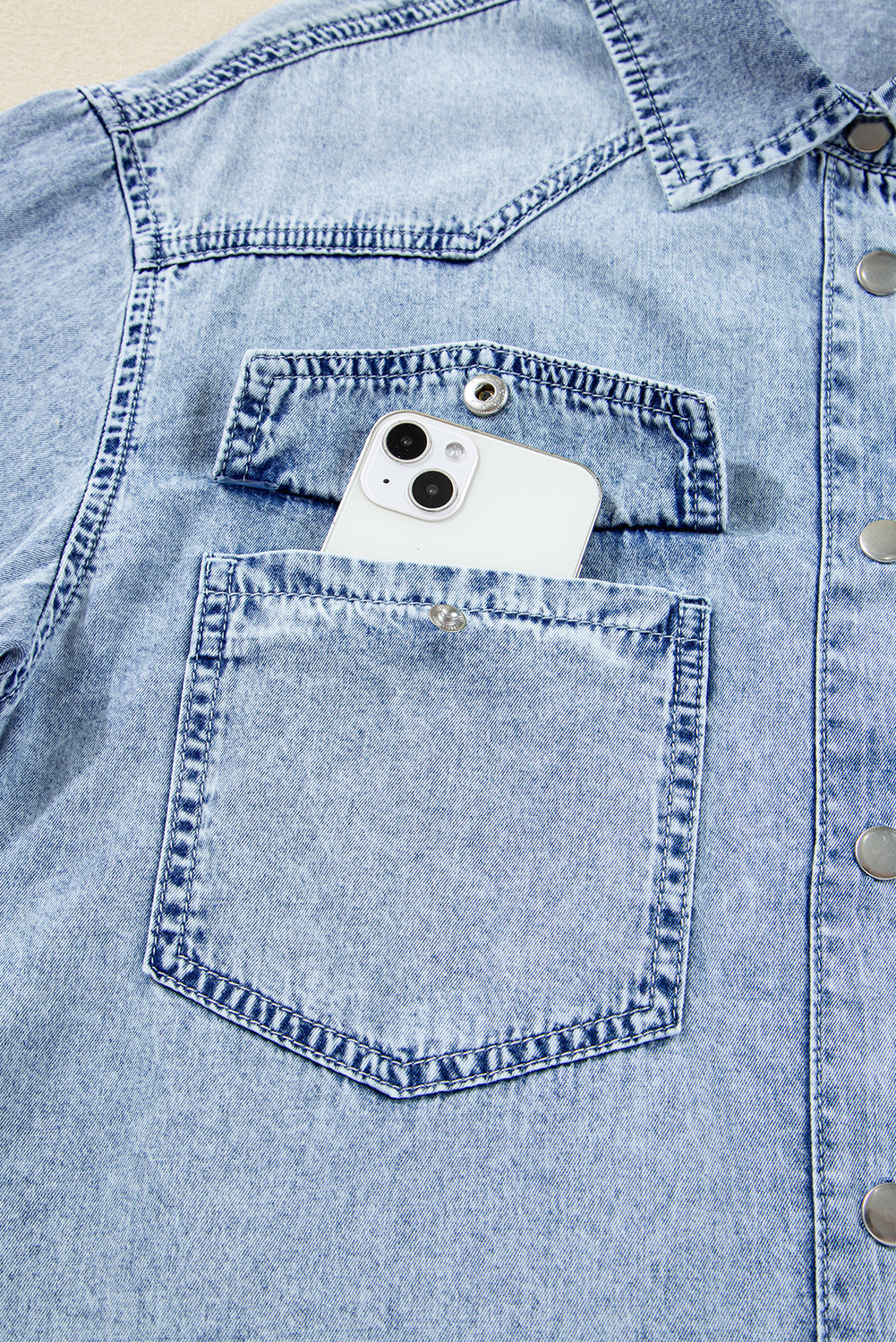 Blue Beau Chest Pocket Raw Hem Denim Loose Shirt Dress