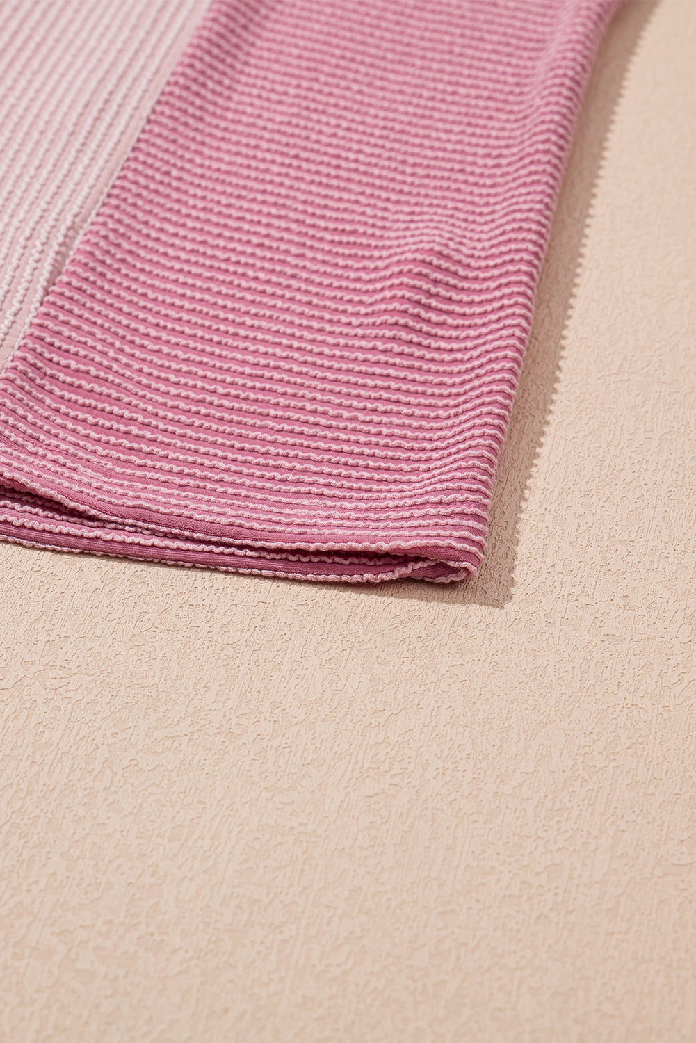 Pink Corded Colorblock Half Placket Pullover Sweatshirt