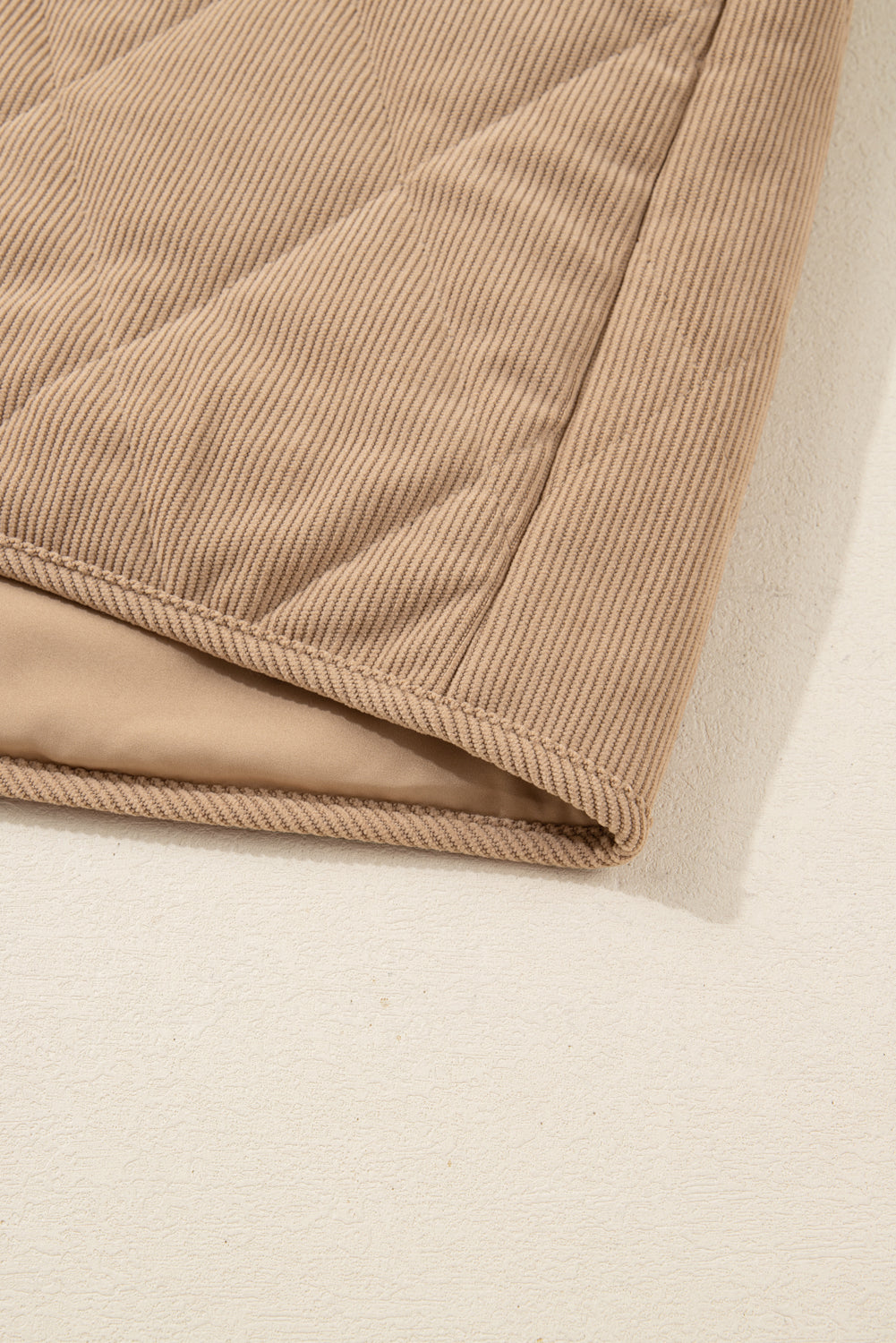 Camel Plus Size Quilted Cord Snap Button Vest Jacket