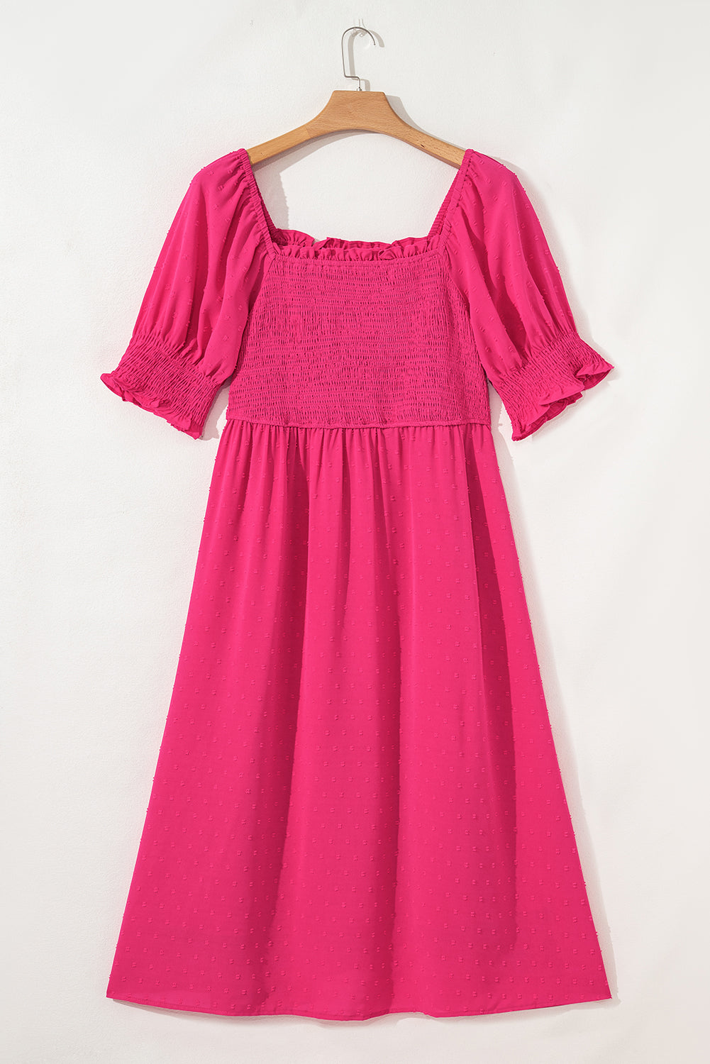 Wisteria Swiss Dot Smocked Frilled Neckline Short Sleeve Plus Size Dress