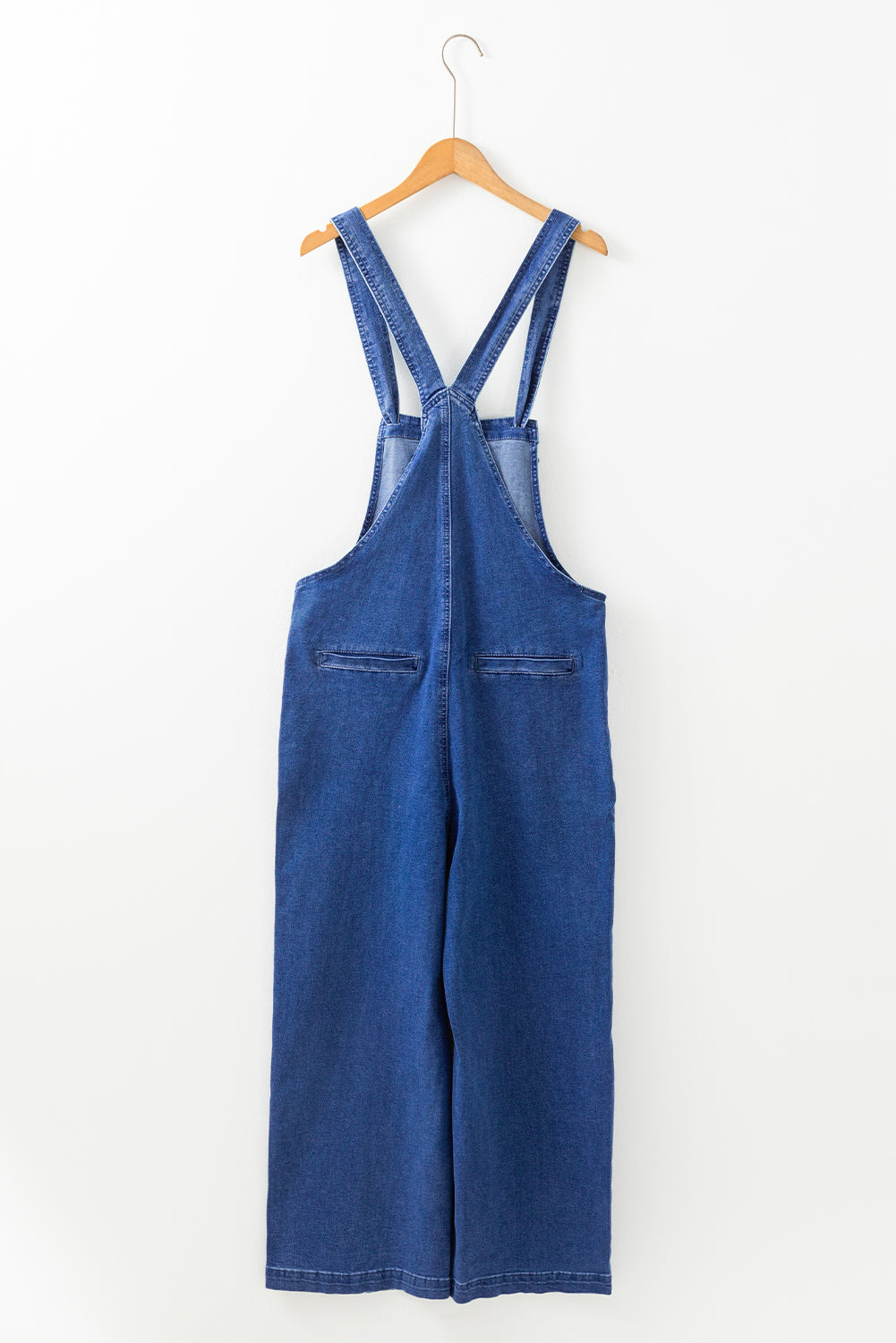 Prussian Blue Mineral Wash Knotted Strap Patched Pocket Wide Leg Denim Overall