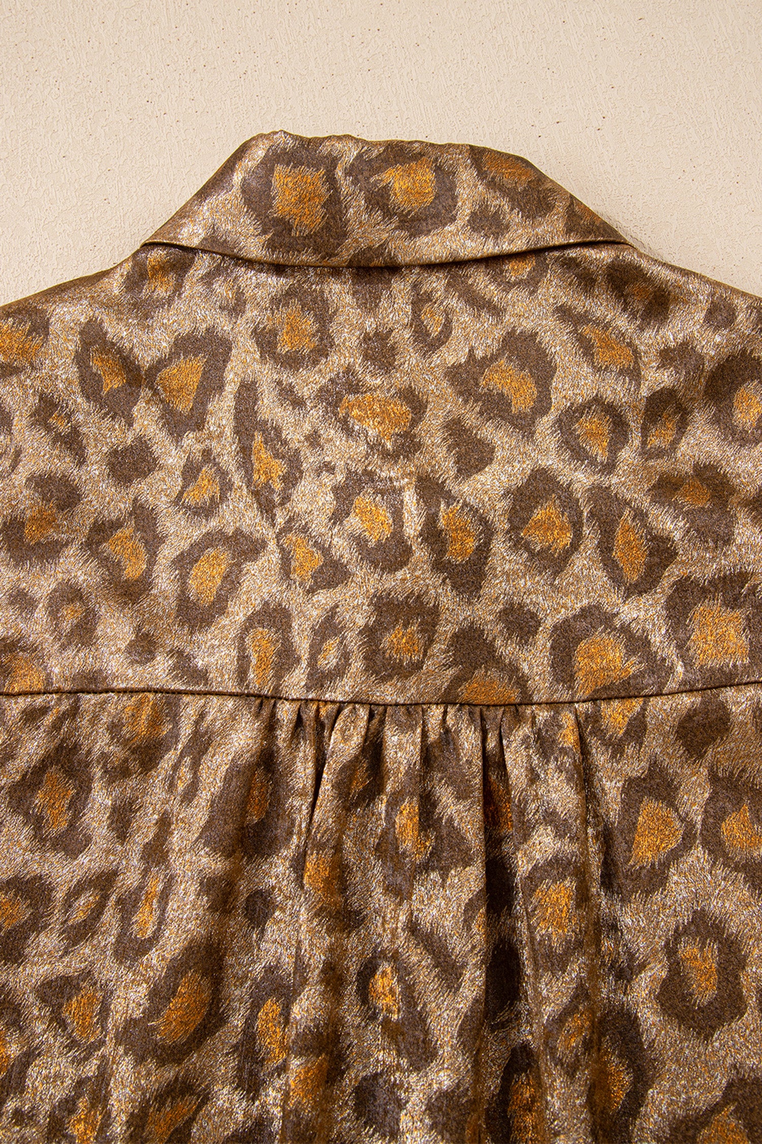 Gold Metallic Leopard Short Sleeve Casual Shirt