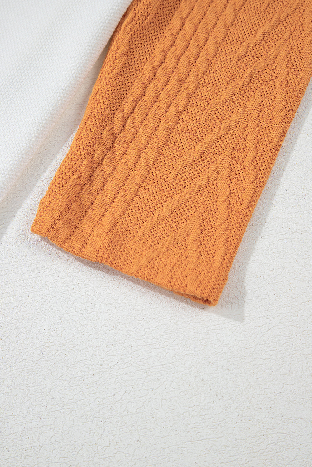 Orange Long Sleeve Colorblock Chest Pocket Textured Knit Top