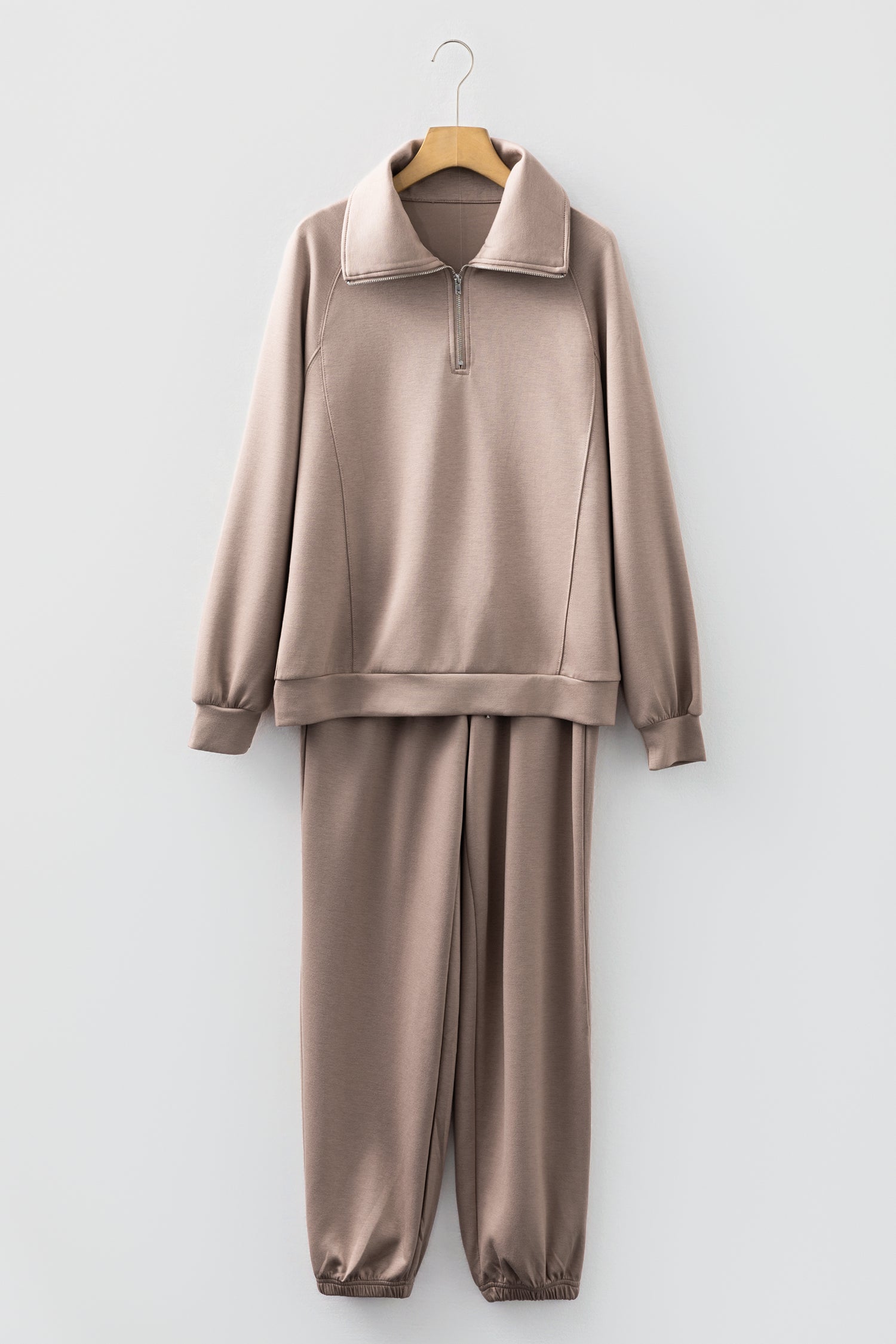 Black Zip Collar Long Sleeve Top Drawstring Pants Set