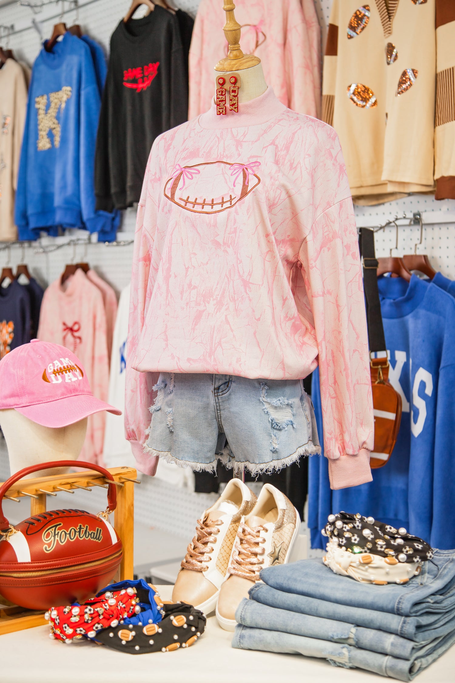 Pink Oversize Rugby Embroidered Camo Mock Neck Sweatshirt