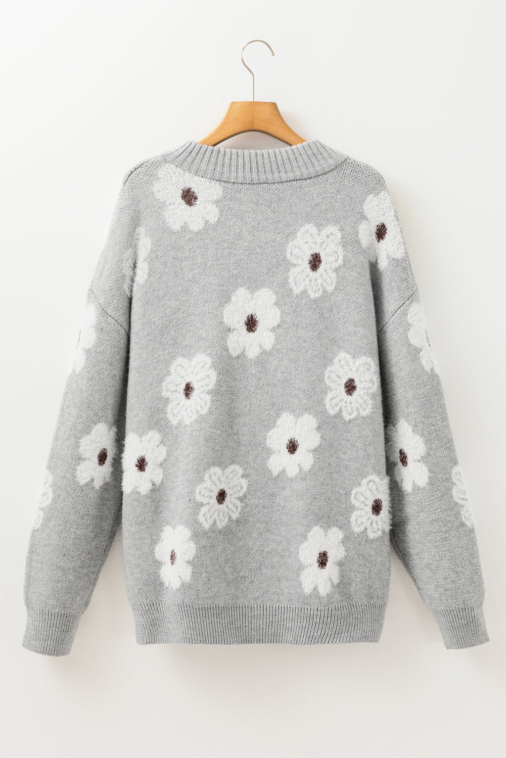Khaki Floral Pattern Half Zip Drop Shoulder Sweater