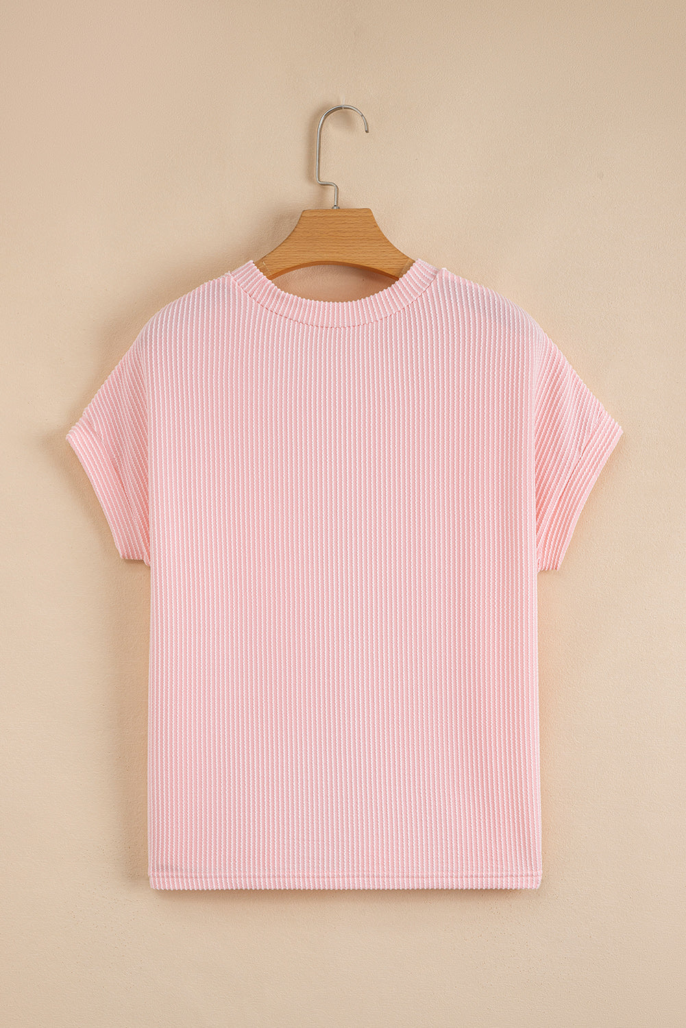 Dark Blue Corded Knit Color Block Pocketed Crew Neck T Shirt
