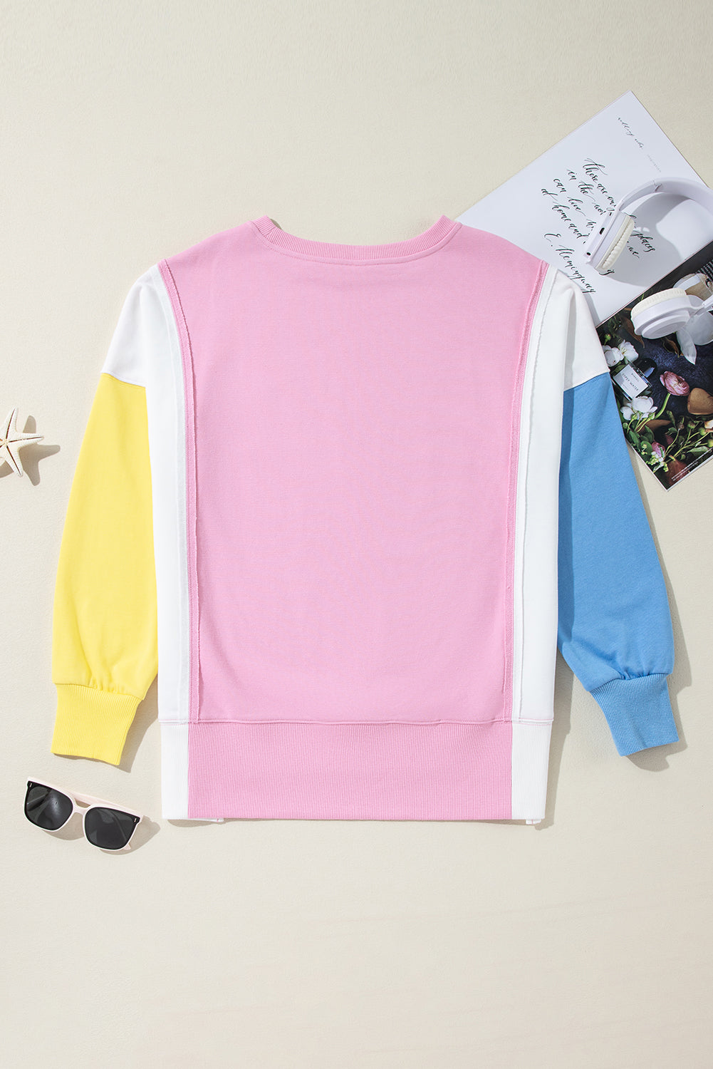 Bonbon Color Block Patchwork Sequin Baseball Patched Sweatshirt