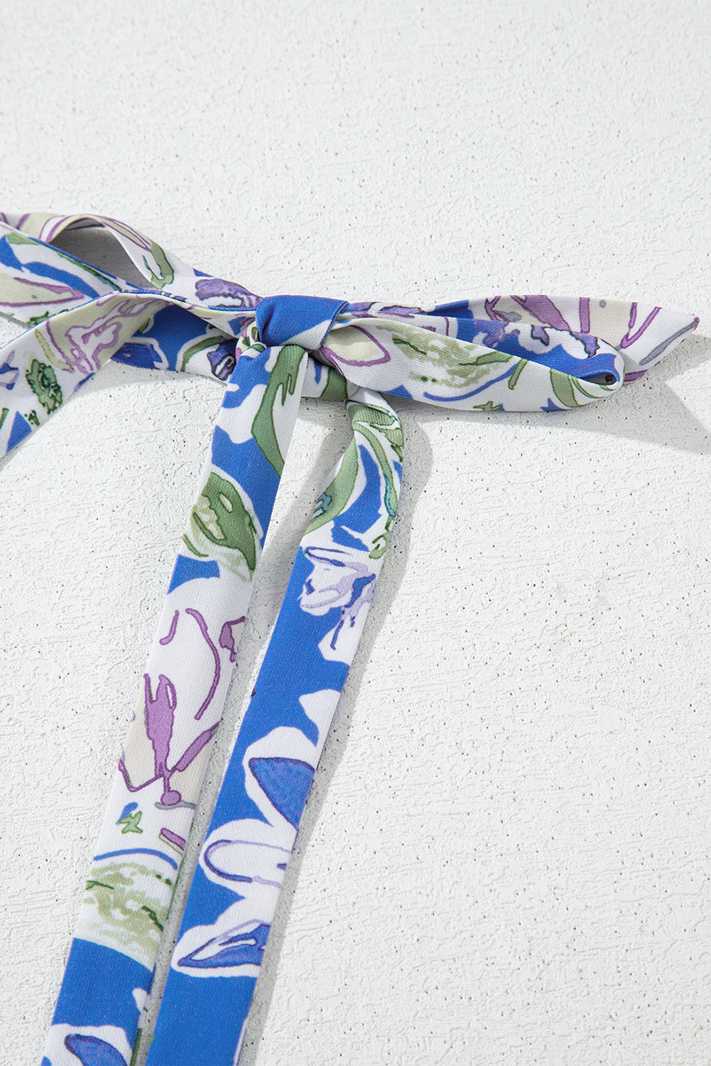 Sky Blue Floral Print Self-tie Straps Flowy Ruffle Long Dress