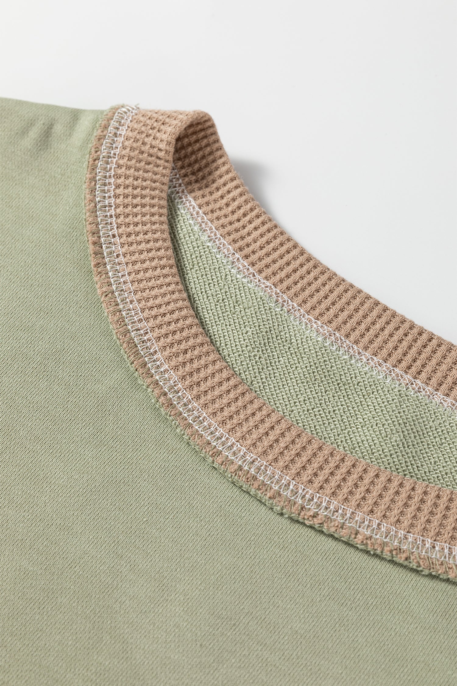 Light Pink Color Block Mix Texture Waffle Patchwork Oversize Sweatshirt
