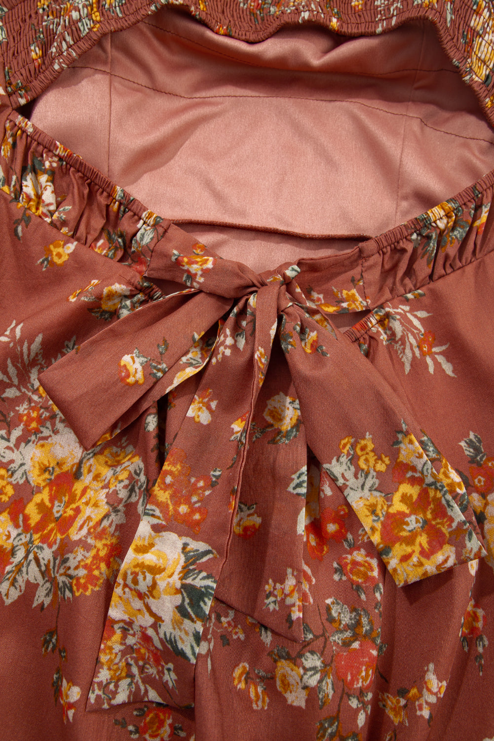 Red Floral Puff Sleeve Square Neck Knot Open Back Mini Dress