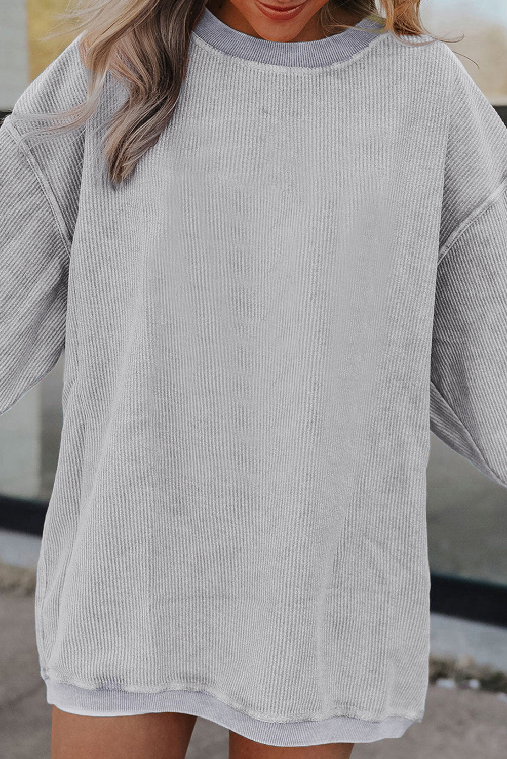 Grass Green Ribbed Corded Oversized Sweatshirt