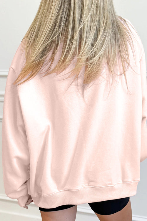 Apricot Pink A Line of Embroidered Hearts Graphic Mock Neck Sweatshirt