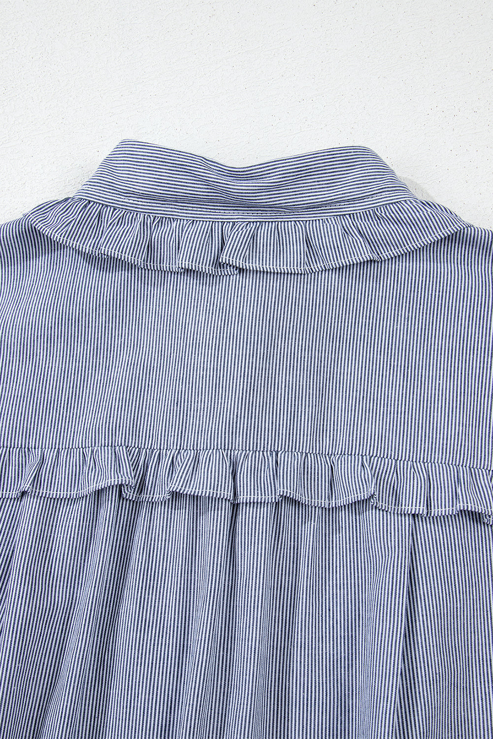 Green Stripe Frilled Sleeveless Collar Front Pocket Button Up Mini Dress