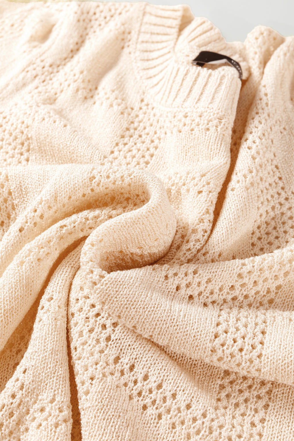 White Plaid Pattern Crochet Knit Short Sleeve Sweater