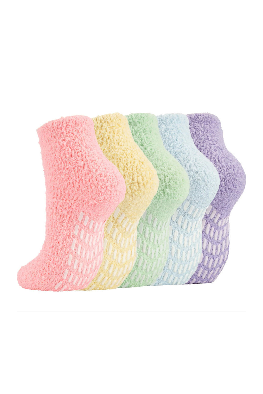Pink 5 Pairs Anti Slip Plush Socks Different Color Each