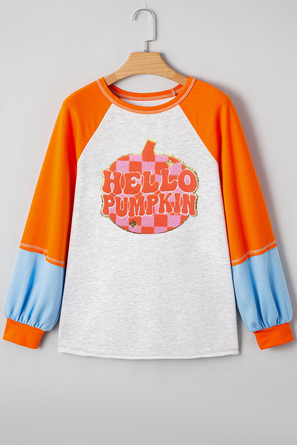 Light Grey Color Block Raglan Sleeve Contrast Stitching Loose Fit Top