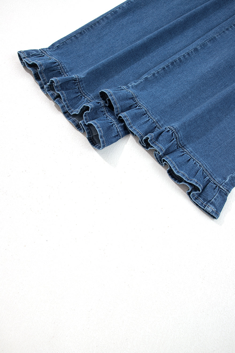 Black Plus Size Elastic Waist Ruffled Wide Leg Denim Pants