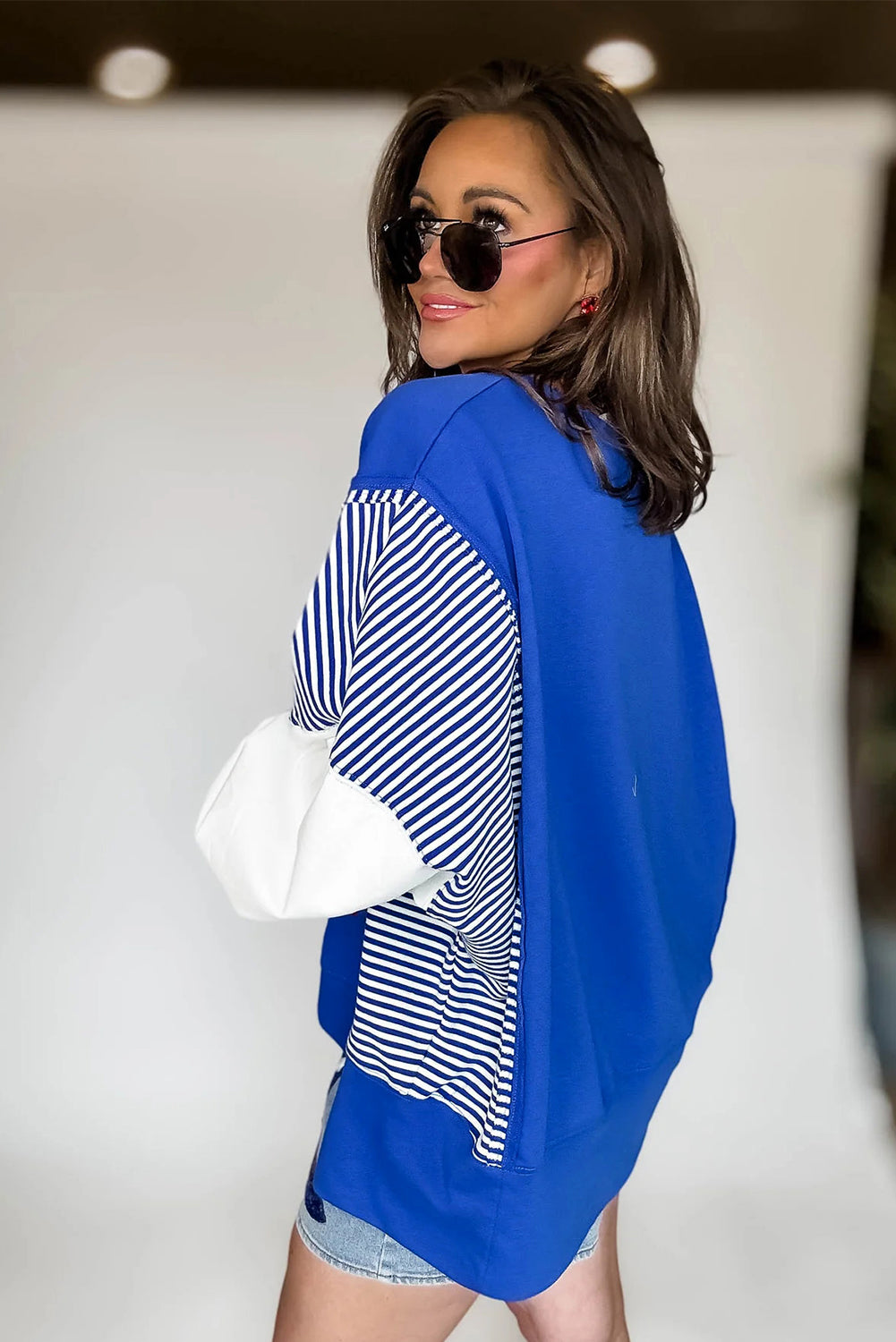 Racing Red Striped Patchwork Sleeve Colorblock Sweatshirt