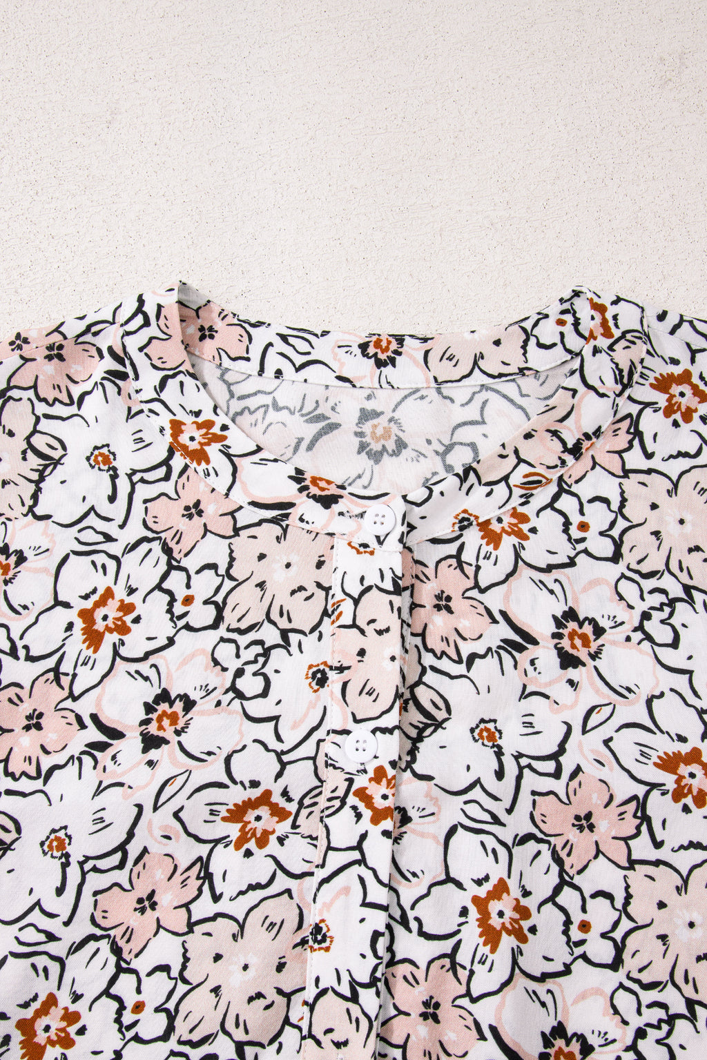 Khaki Bold Floral Print Frilled Puff Sleeve Button Down Shirt