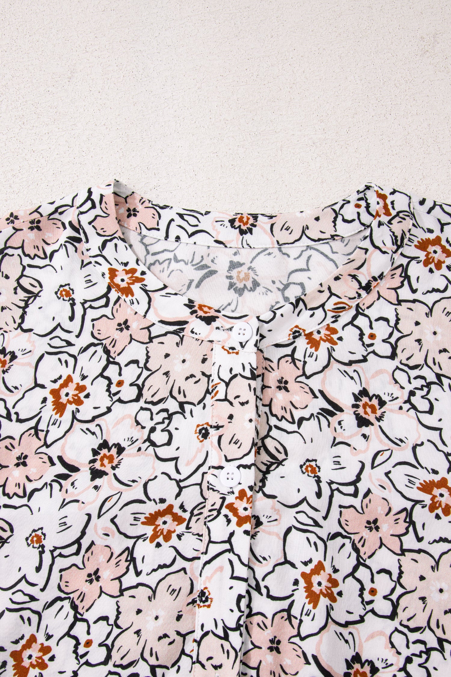 Khaki Bold Floral Print Frilled Puff Sleeve Button Down Shirt