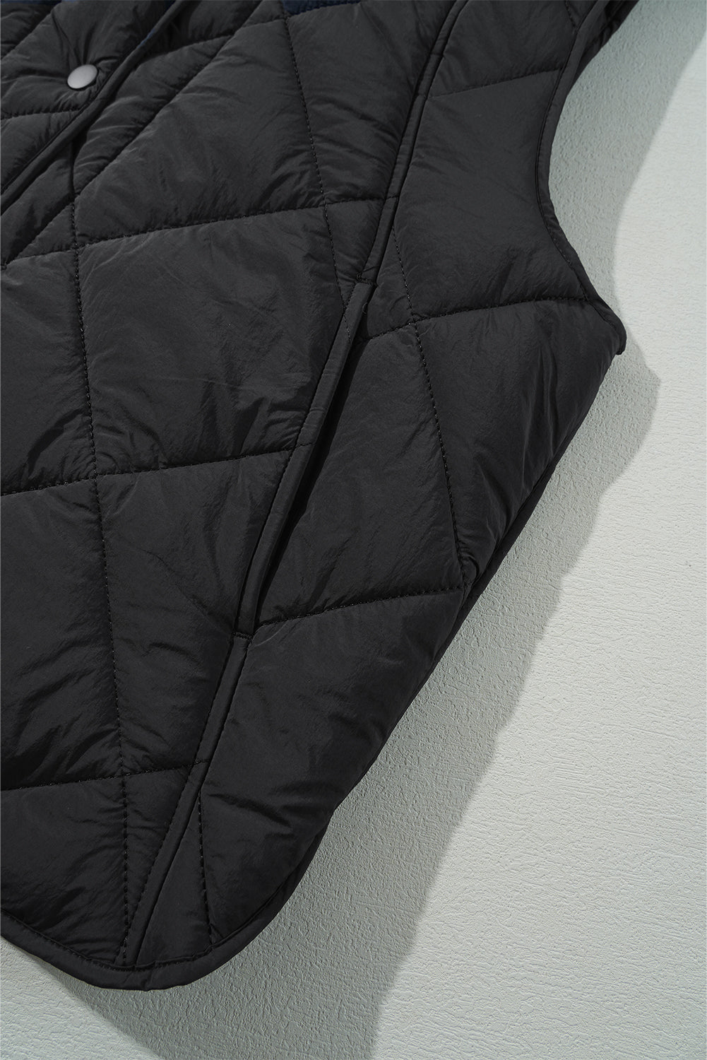 Beige Quilted High Neck Button Up Pocket Vest Coat