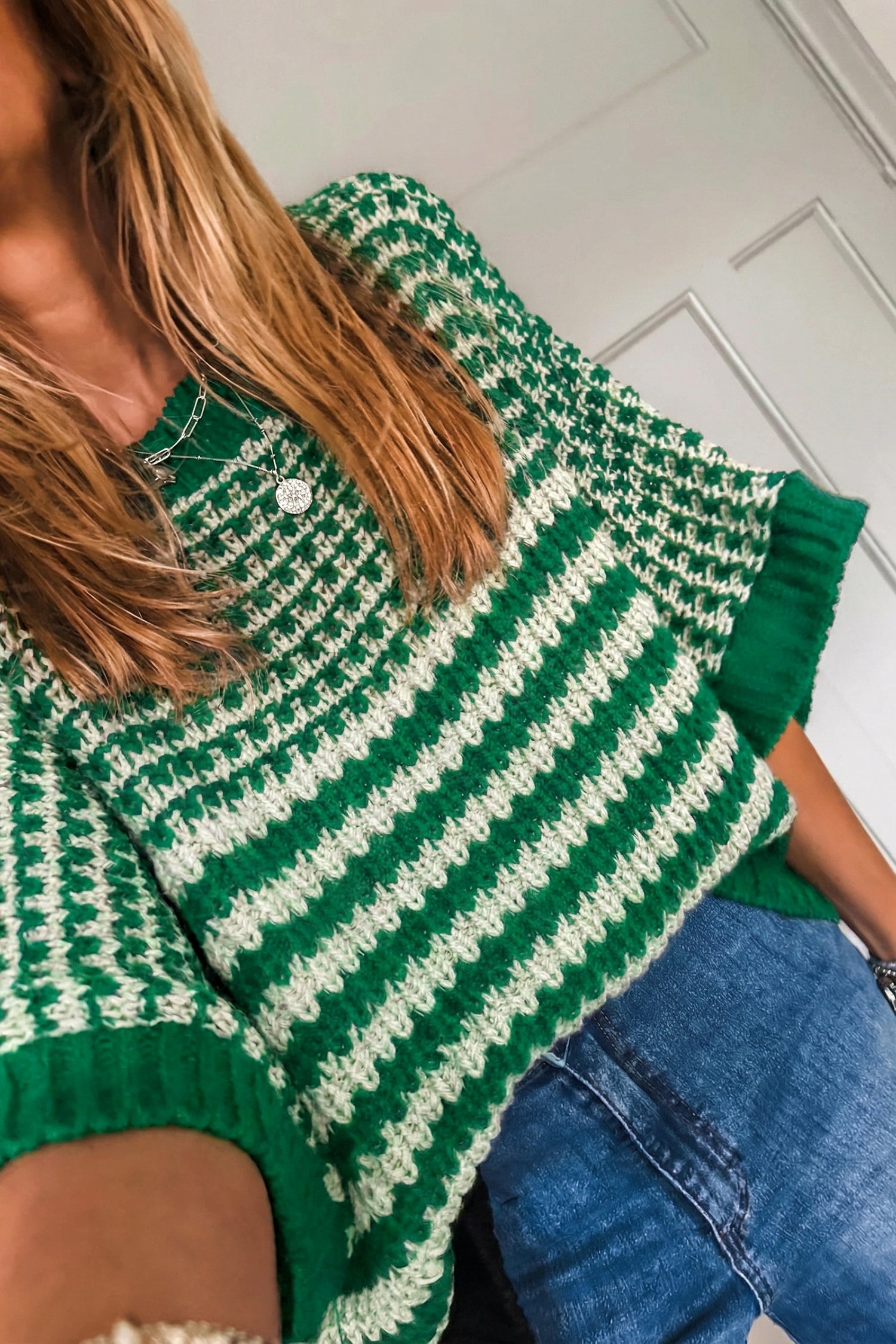Black Stripe 3/4 Draped Sleeve Slouchy Sweater