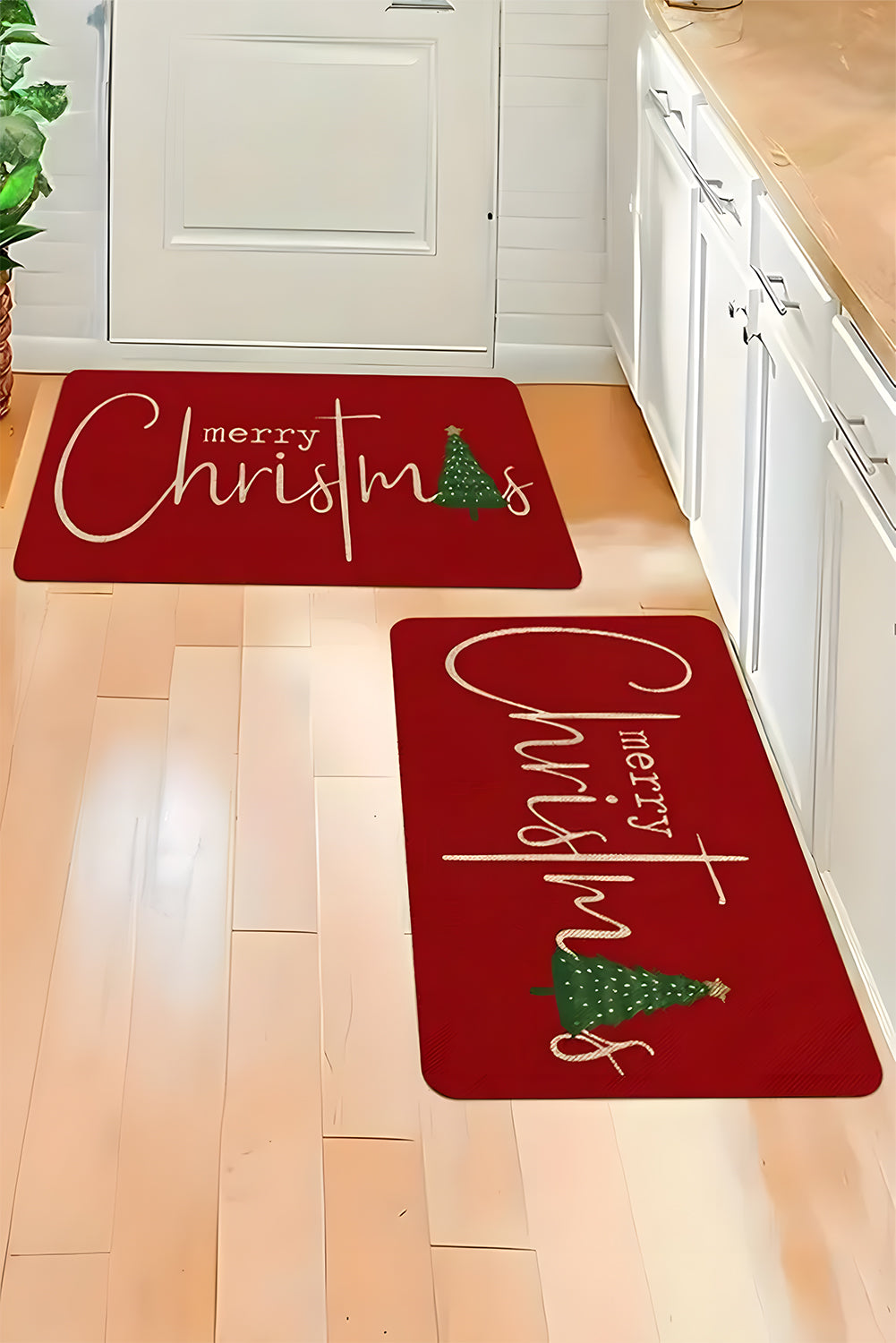 Fiery Red Merry Christmas Print Absorbency Entrance Mat