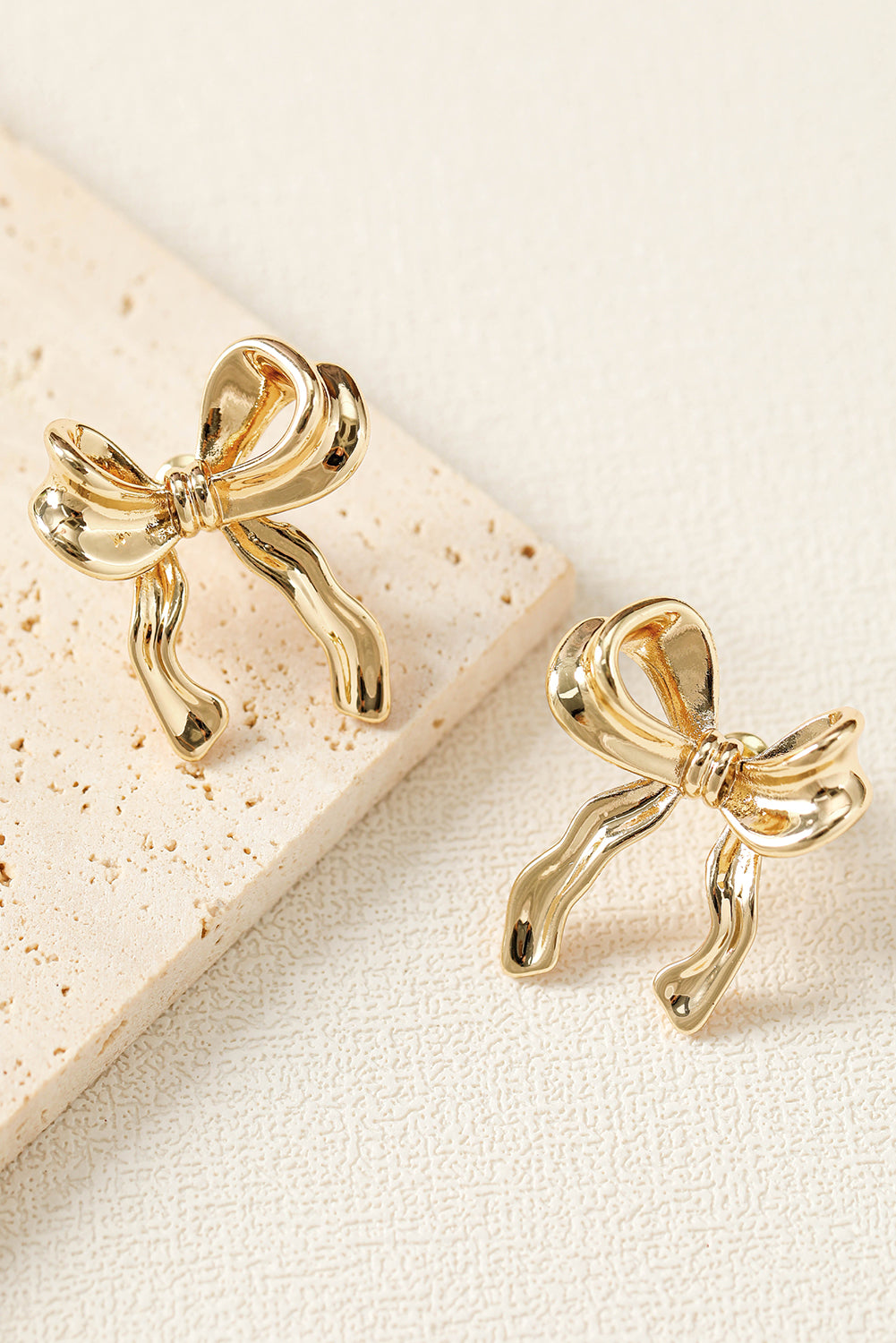 Gold Elegant Bow Design Plated Studded Earrings