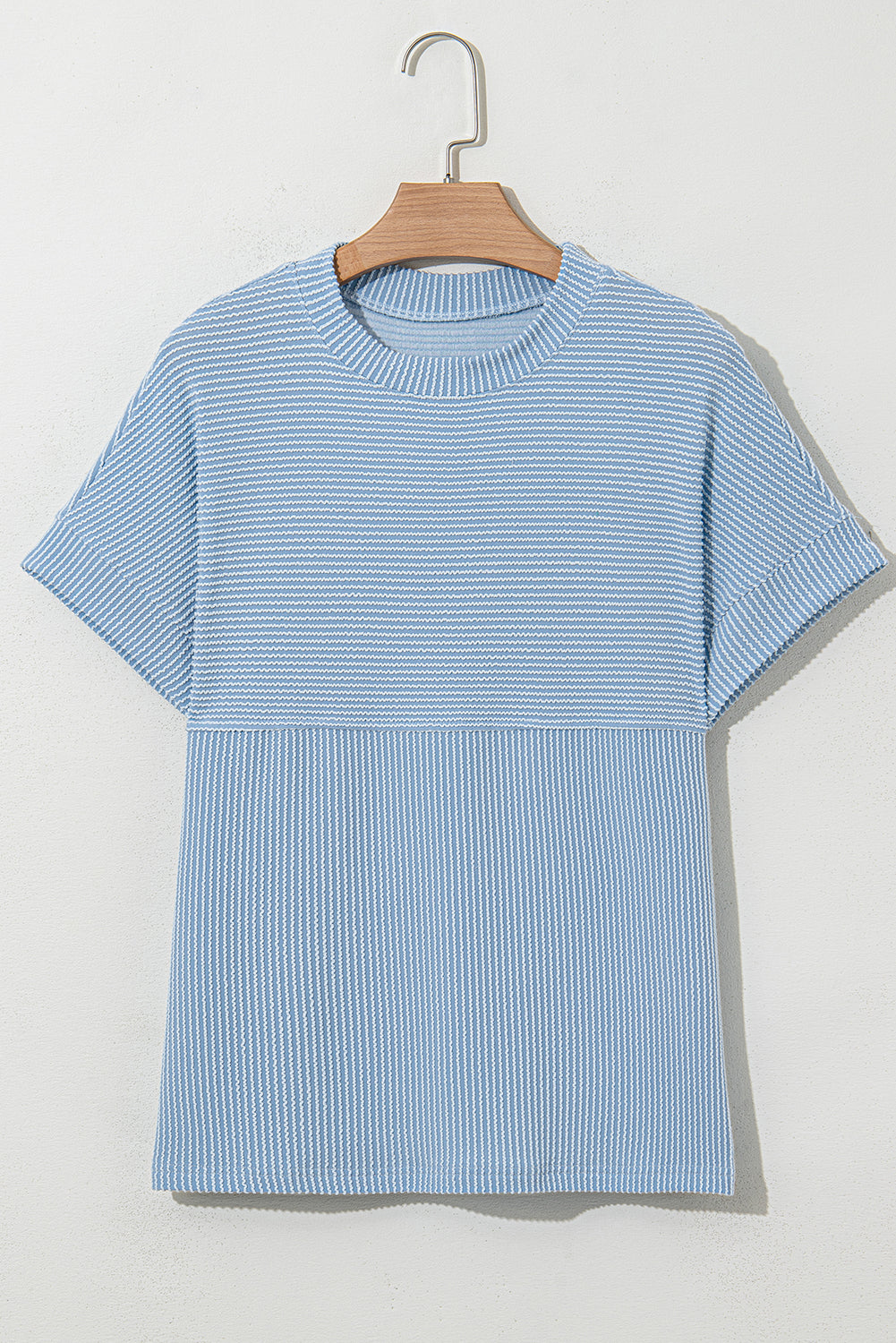 Bright Pink Plain Corded Knit Mock Neck T Shirt
