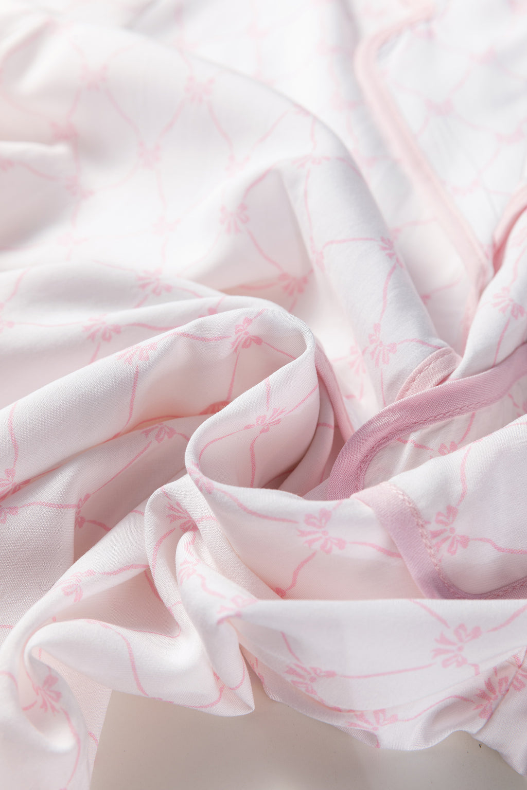 Pink Bow Lattice Print Bow Ties 2pcs Pajama Set
