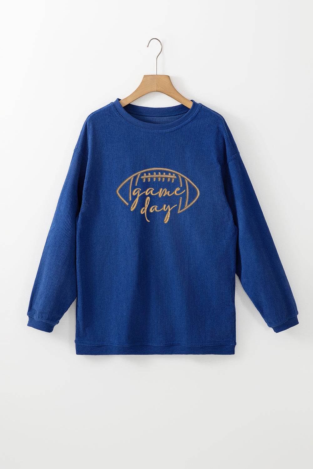 Apricot Rugby Game Day Embroidered Corduroy Sweatshirt