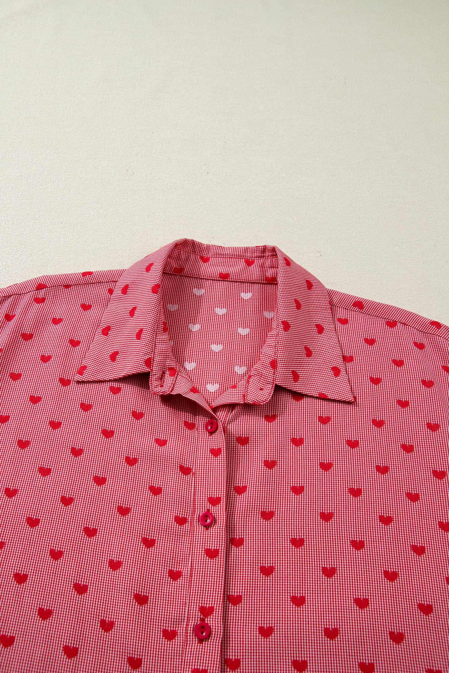 Red Heart Shape Print Half Sleeve Loose Valentine Shirt