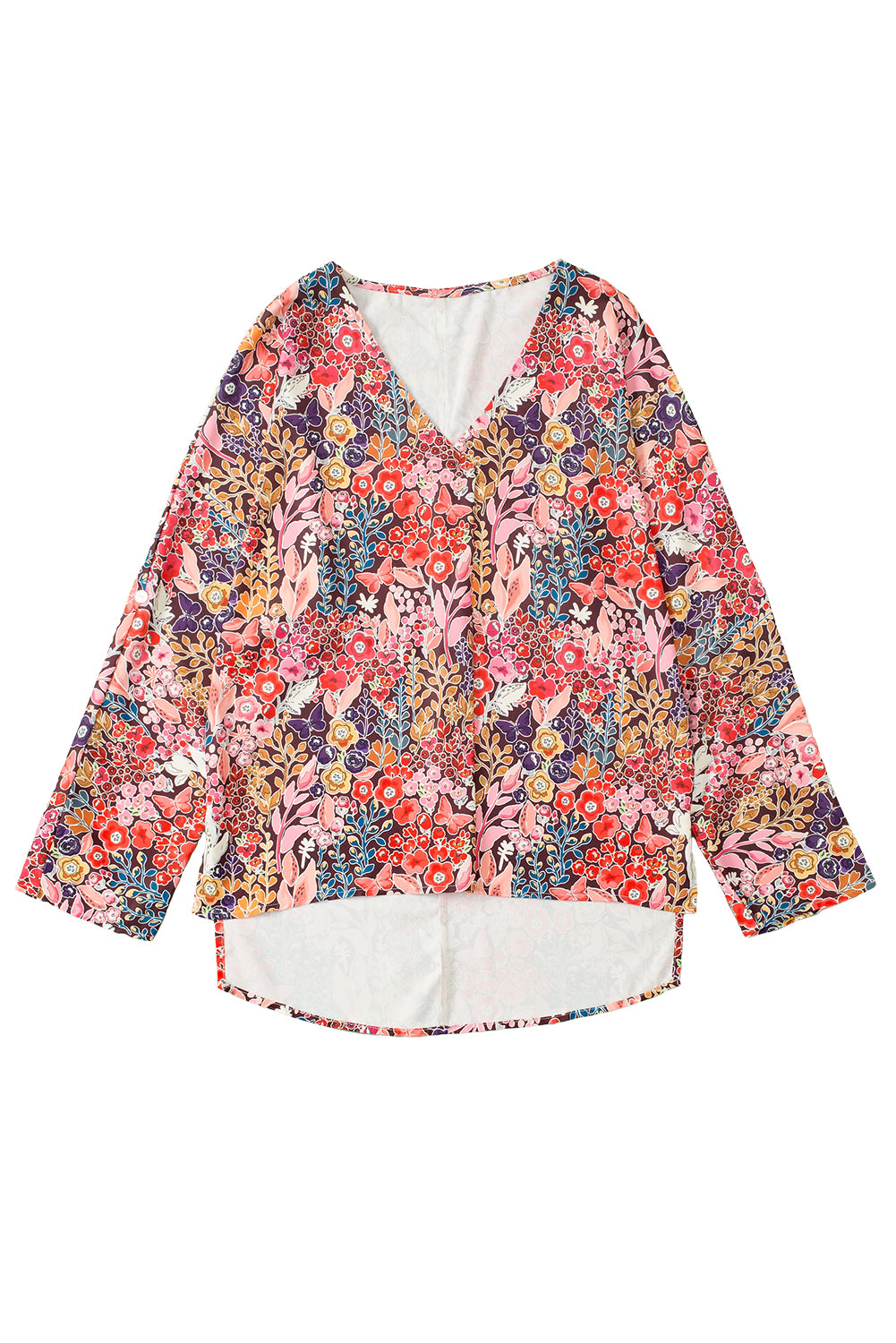 Multicolor Boho Floral Long Sleeve V-Neck Blouse