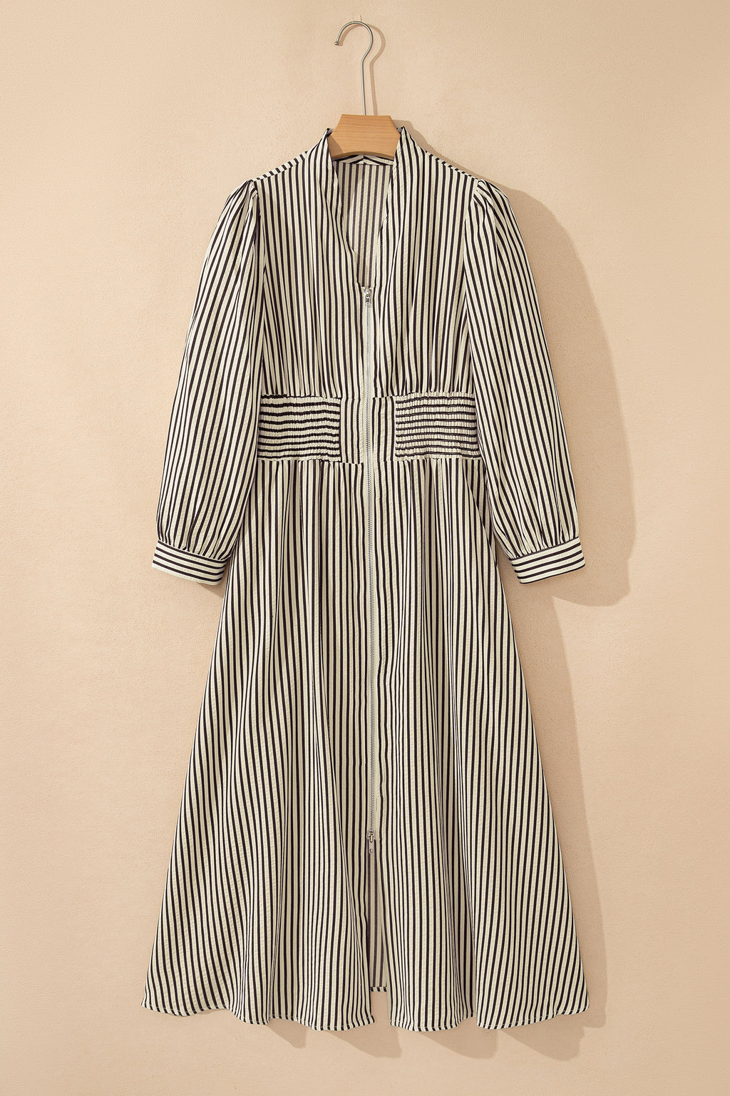 Coffee Plaid Print Full Zipper Cinched Waist Fit Flare Sleeveless Maxi Dress