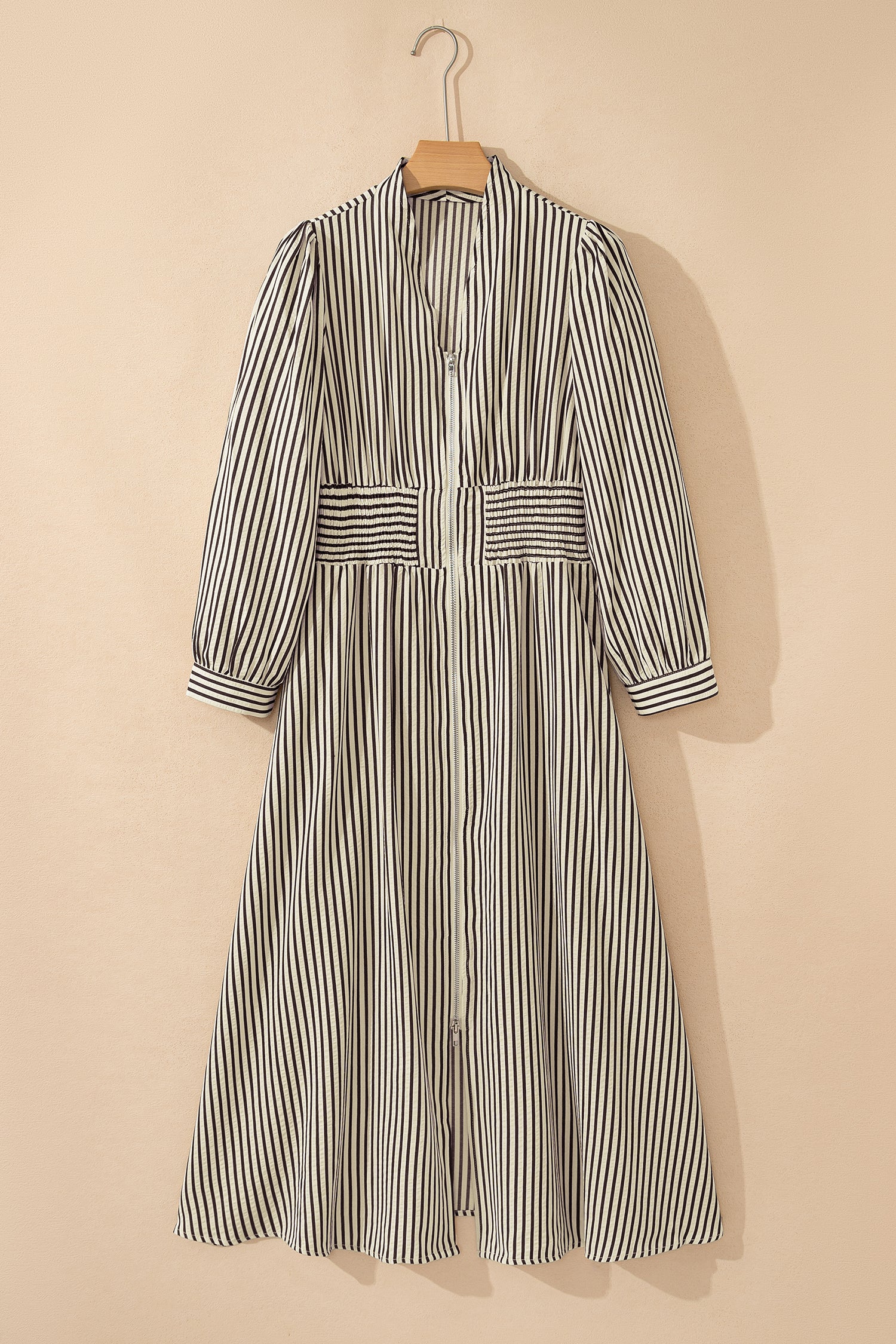 Coffee Plaid Print Full Zipper Cinched Waist Fit Flare Sleeveless Maxi Dress