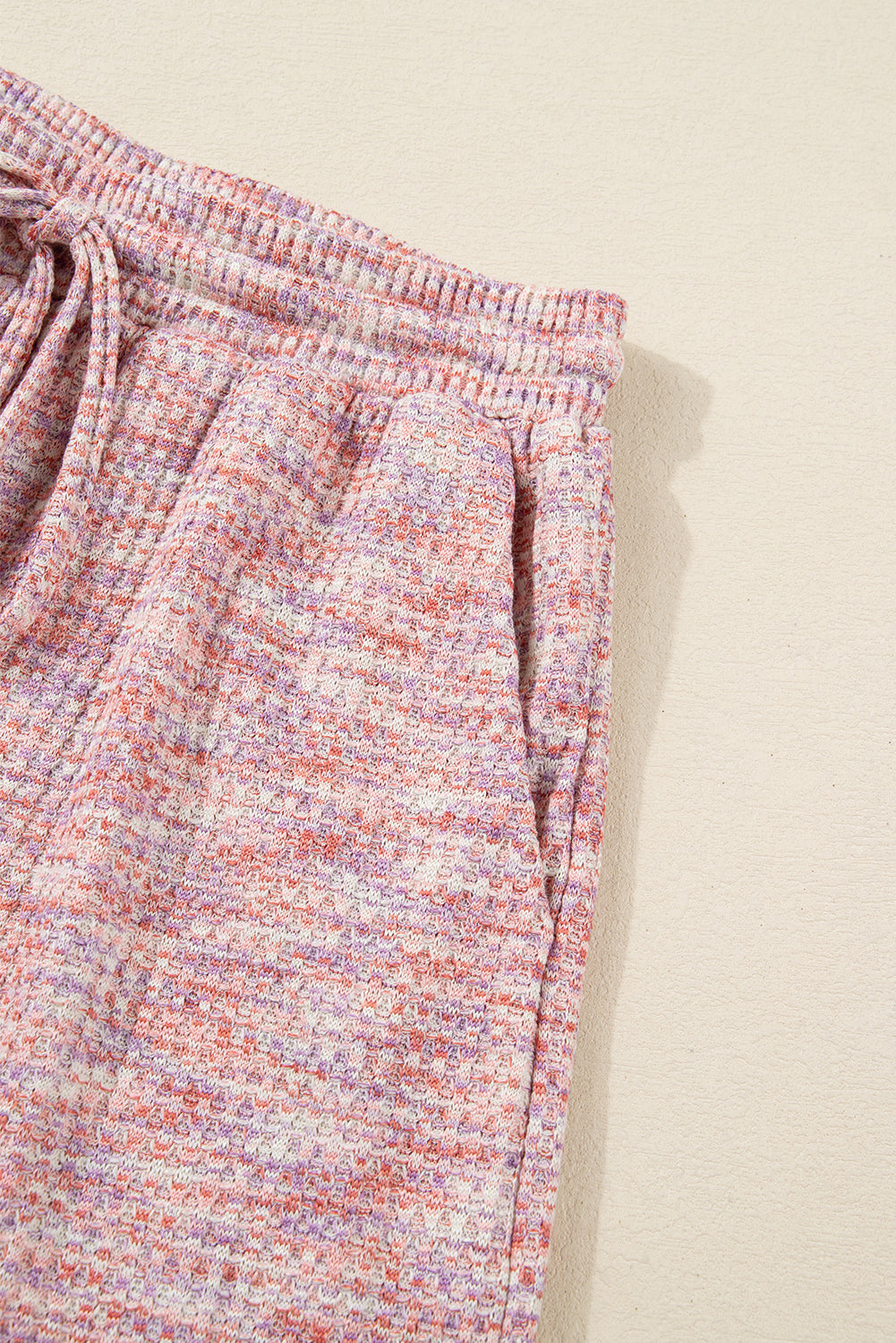 Light Pink Heather Textured Ruffle Sleeve Top and Drawstring Shorts Set