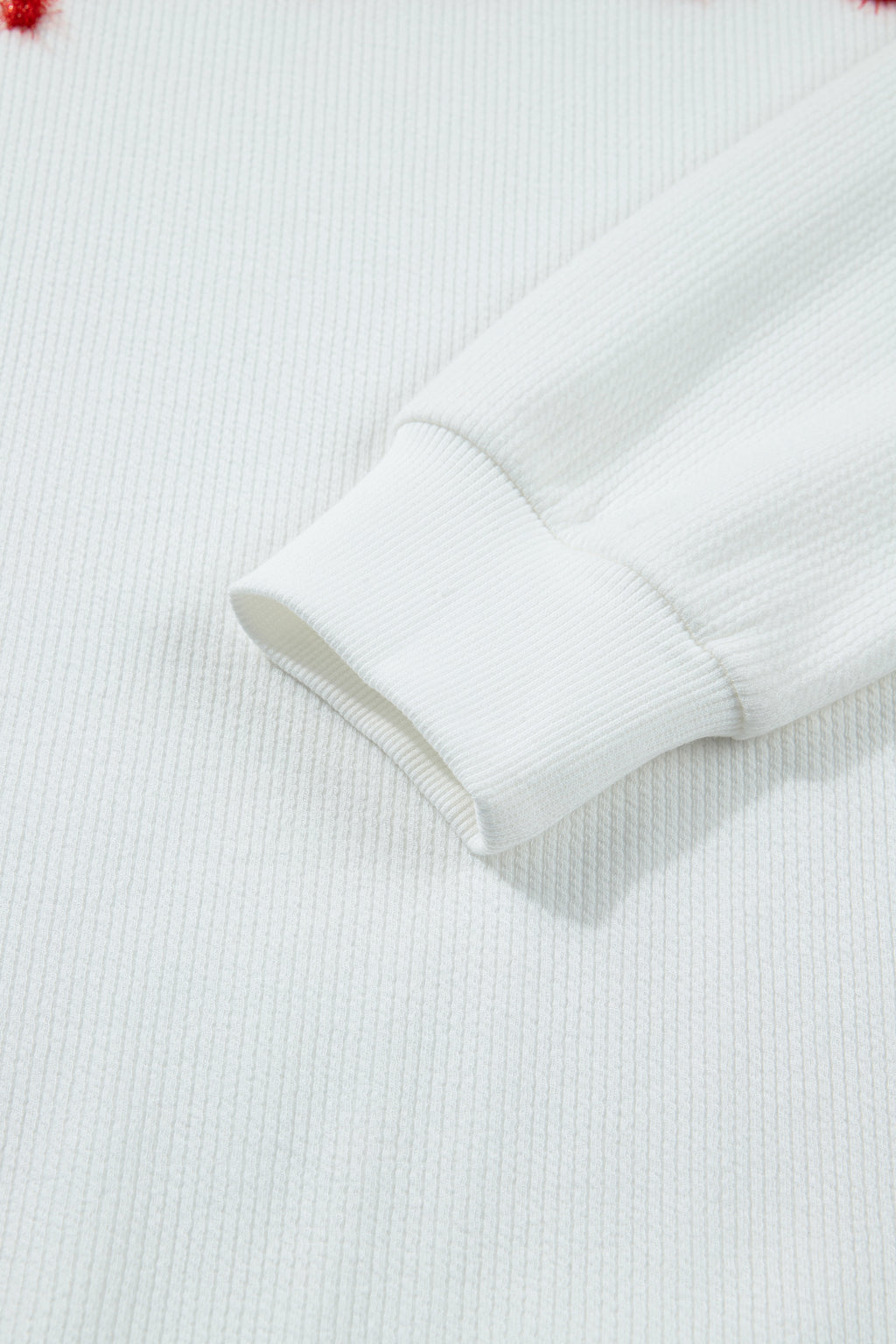 White Merry Tinsel Letter Embroidery Ribbed Drop Shoulder Sweatshirt