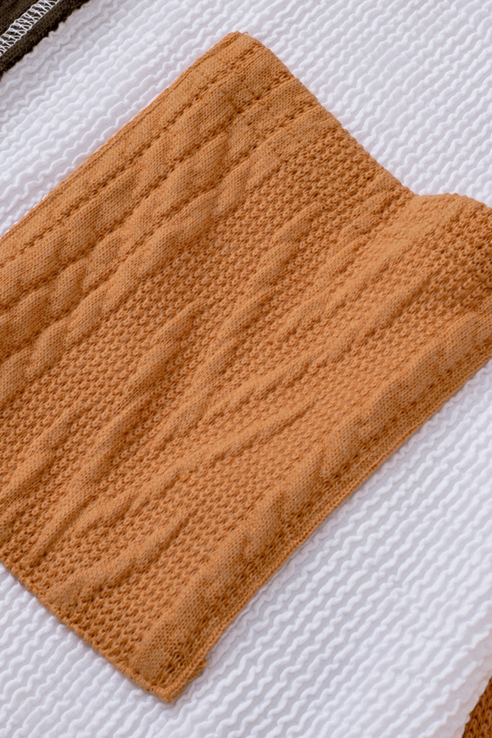 Orange Long Sleeve Colorblock Chest Pocket Textured Knit Top