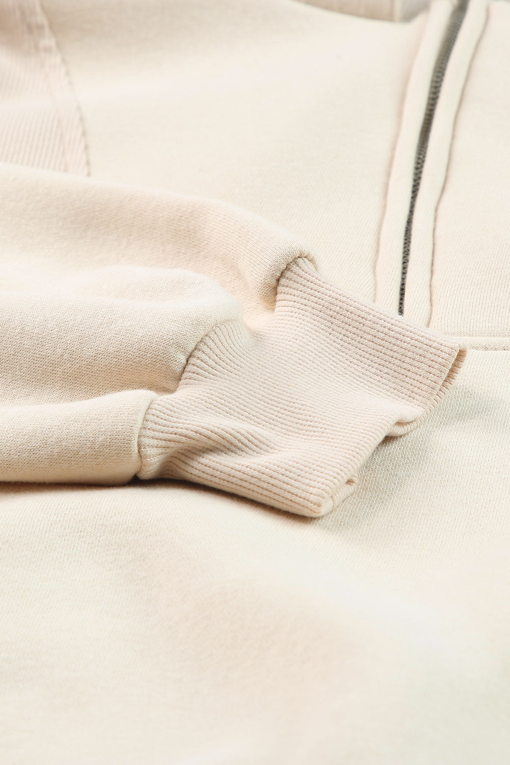 Black Half Zip Stand Collar Exposed Seam Solid Color Casual Sweatshirt