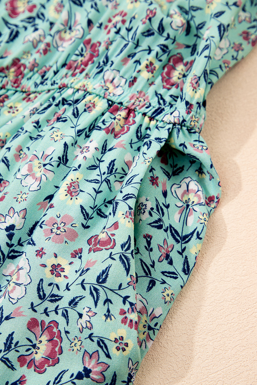 Green Bohemian Floral Ruffle Bottom Spaghetti Strap Jumpsuit