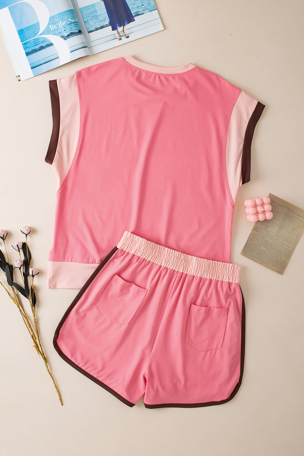 White Color Block Detail Casual Two-piece Set