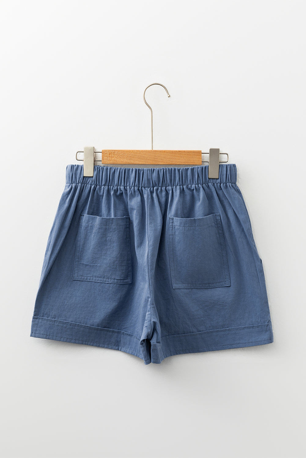 Blue Daisy Print Drawstring Waist Shorts with Pockets