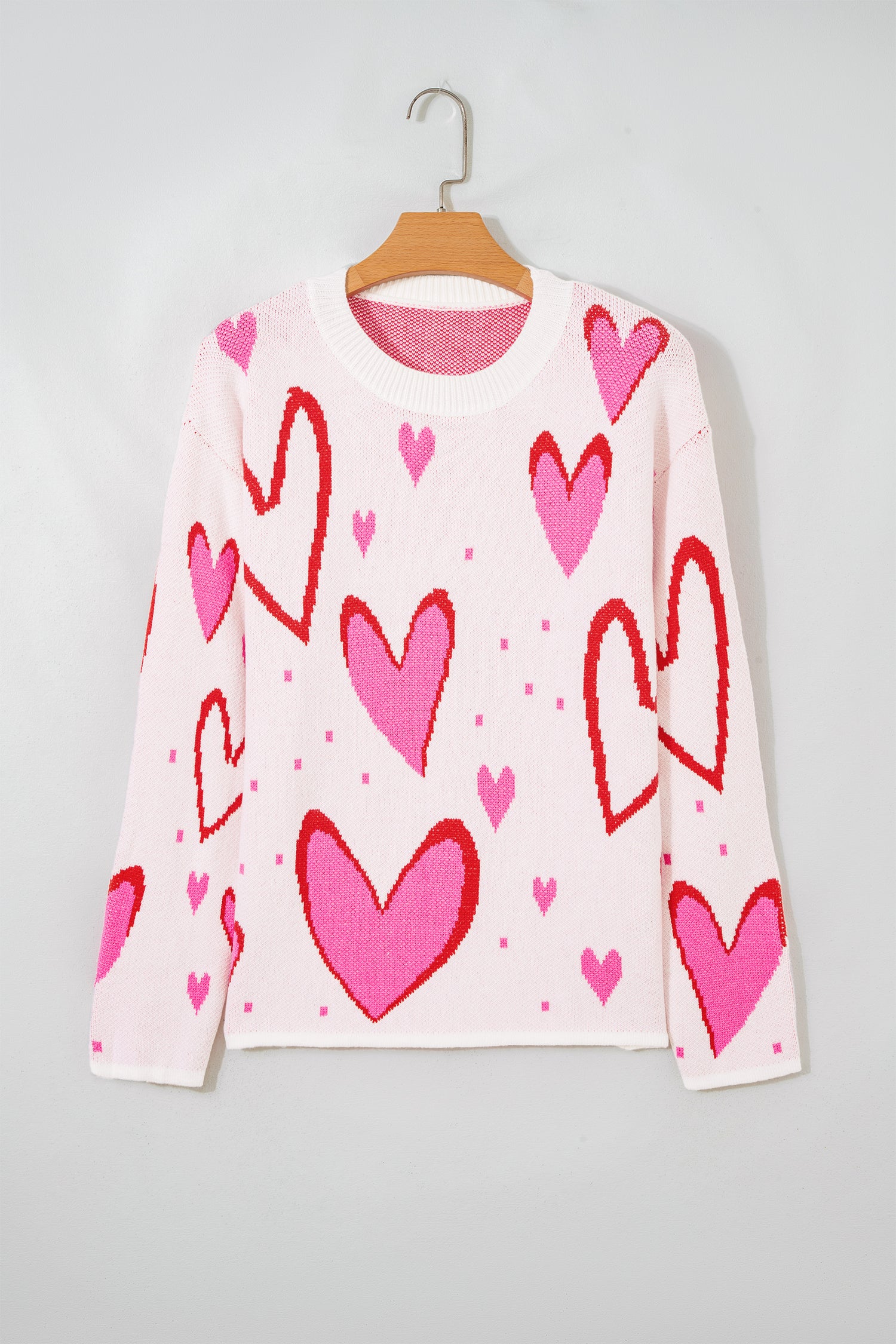White Splendid Heart Print Valentines Day Sweater